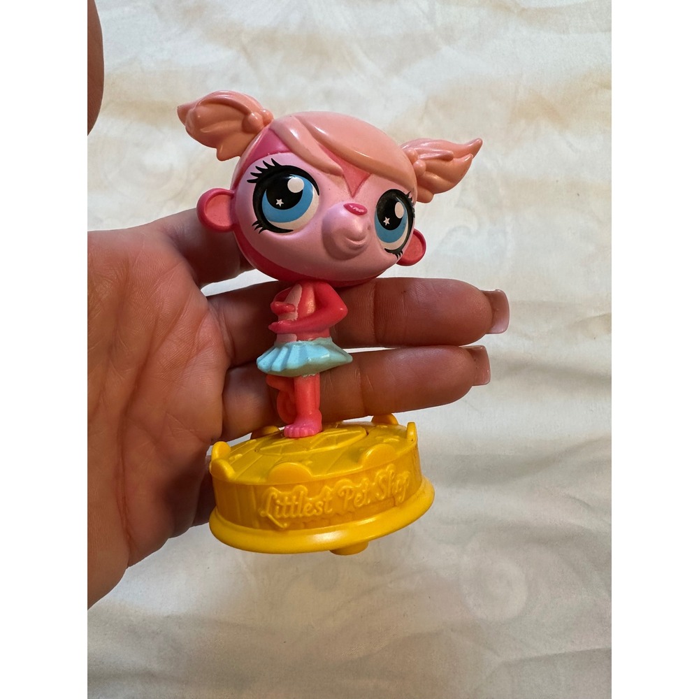 Littlest Pet Shop Pink Monkey Ballerina Yellow Base 2012 Hasbro McDonalds Toy